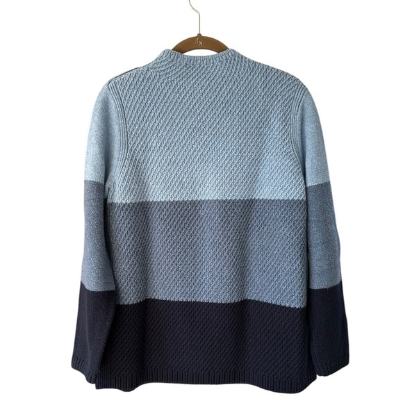 Talbots Mockneck Colorblock Sweater Size Large Blue Button Trim Cotton Blend - Picture 3 of 12